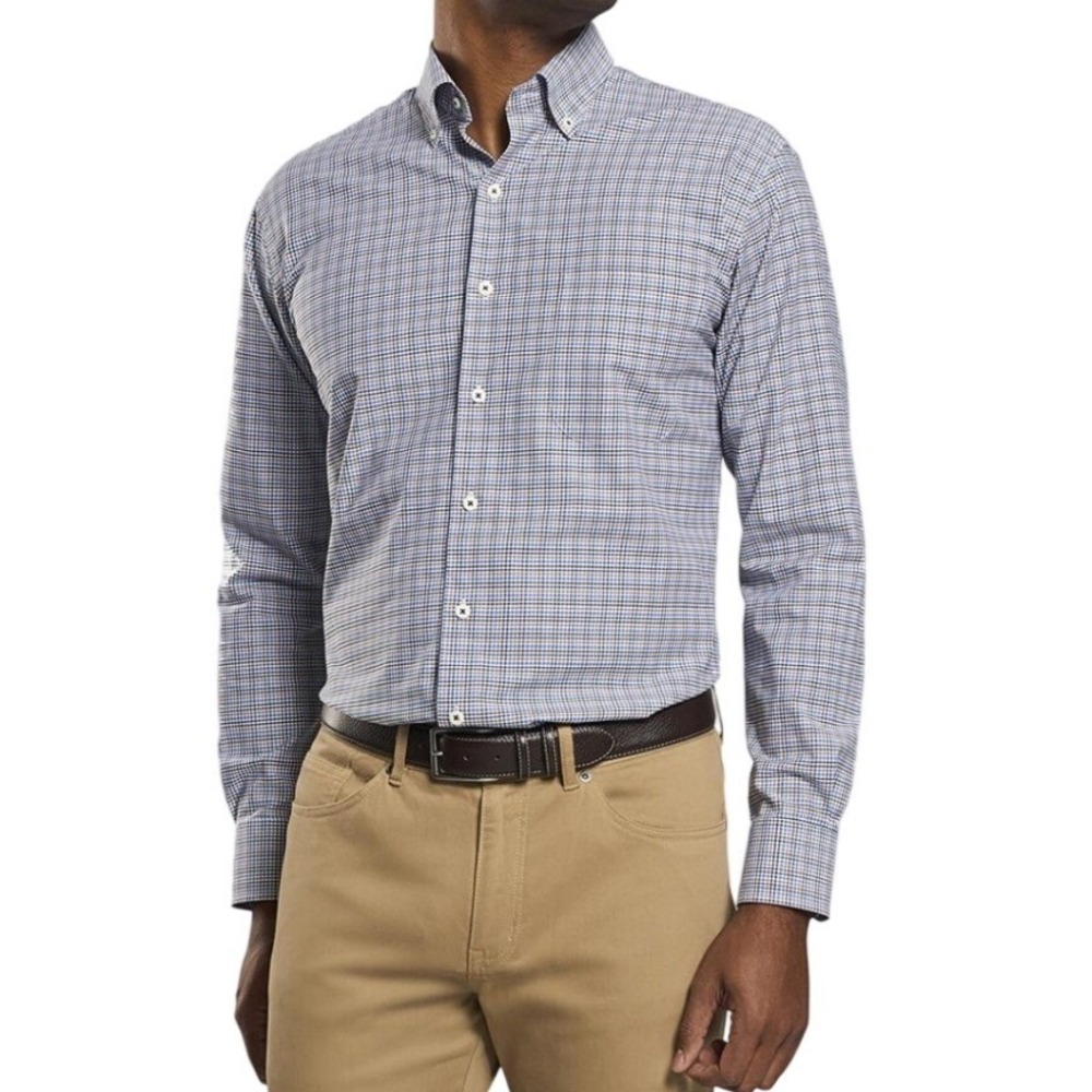 Peter Millar Crown Finish Anderson Micro Shirt Men XL Plaid Stretch Button Down‎